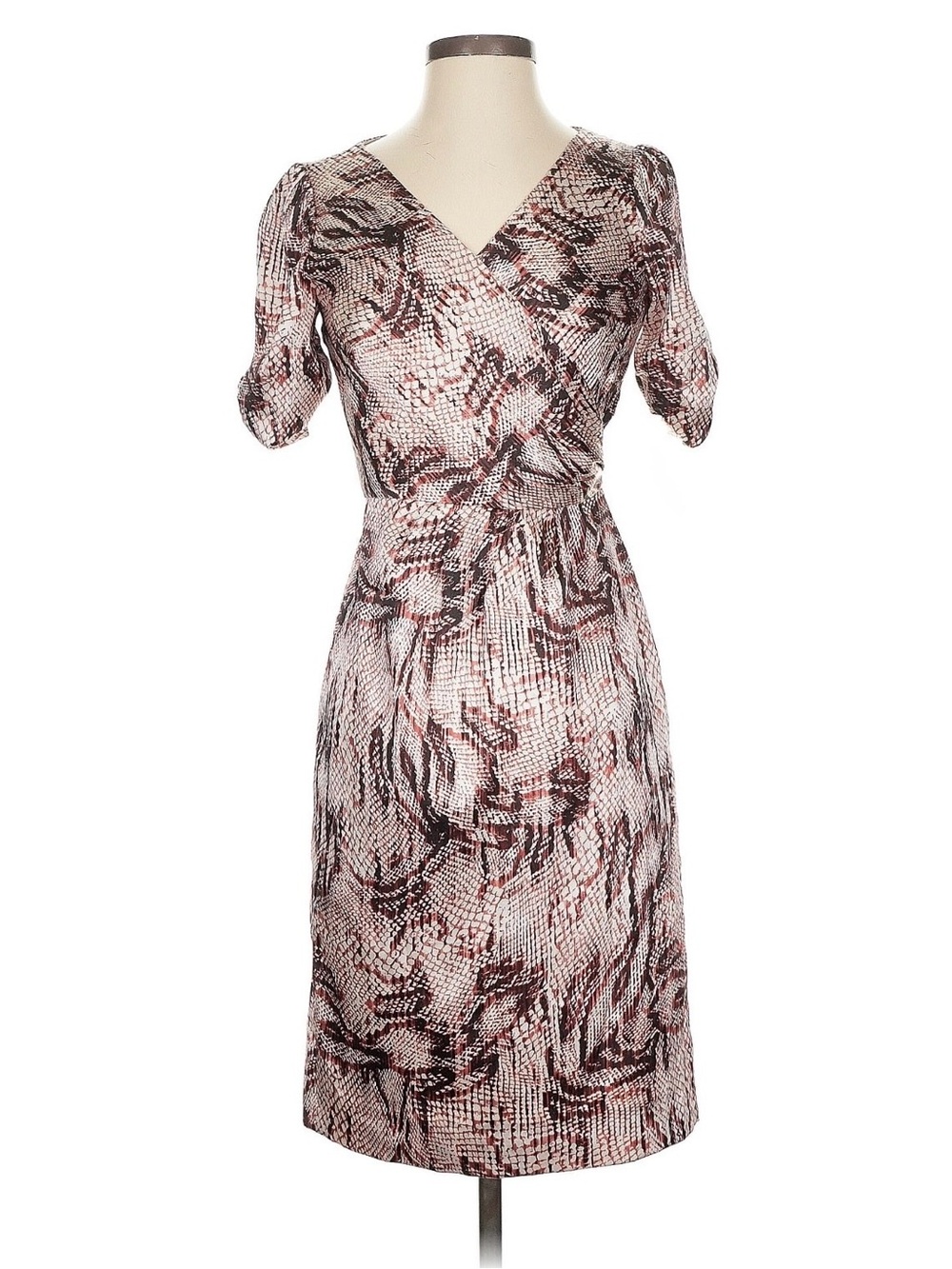 ANTONIO MELANI Blush and Brown Print Wrap-Style Midi Dress 0